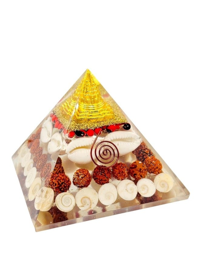 Fikup Original Crystal Gomati Chakra Laxmi Pyramid for Home, Office - Rudraksha | Shree Yantra | Kauri and Ratti for Vastu Money Good Wealth Good Luck Size: 3.5 inch Multi-Colour (Pack of 1) - Image 1
